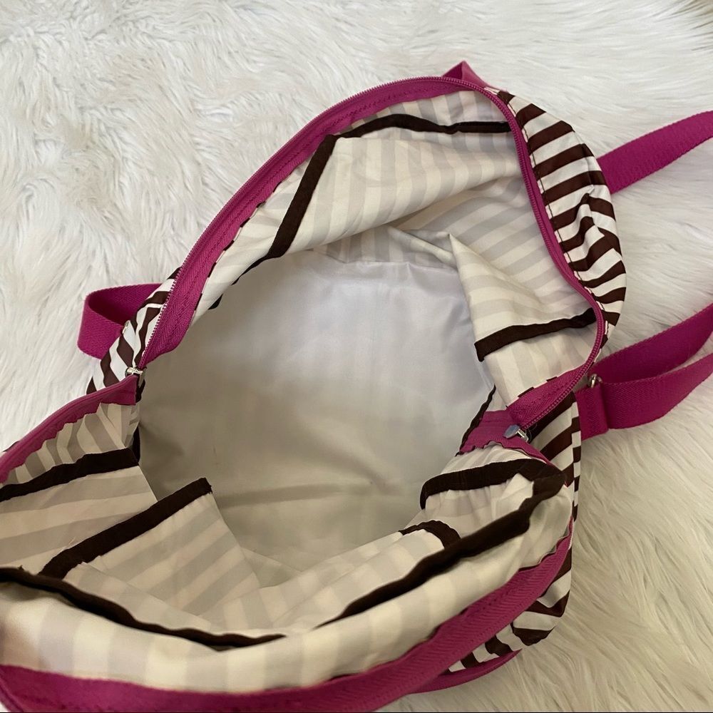 Henri Bendel Brown White Striped Nylon Backpack - Picture 4 of 9